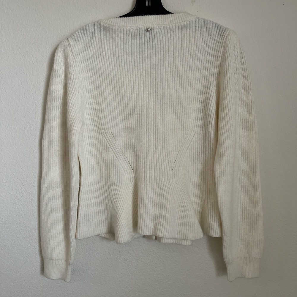 Sam Edelman White Peplum Cardigan Rhinestone Button Coquette Sweater Size M - Picture 5 of 10